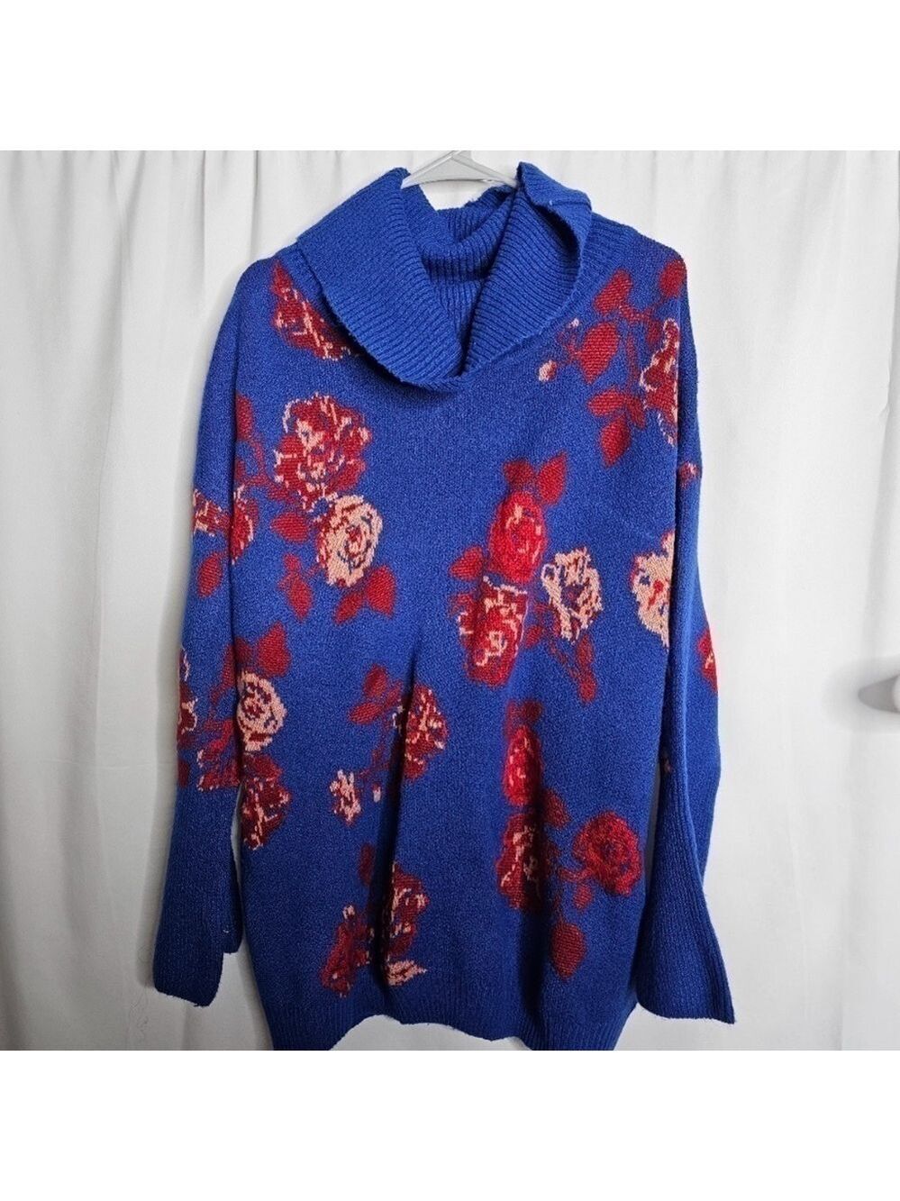 Pioneer Woman XXXL Floral Sweater Bell Sleeves Cowl Neck Blue, Pink & Red